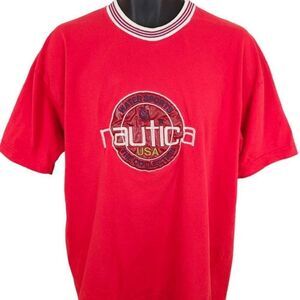 Vintage Nautica T Shirt Mens Size XL Red 90s Sailing Yacht Made In USA